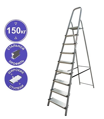 Лестница-стремянка алюм.-сталь, серия NV1137 (10 ступ. 213/289 см, 13.10 кг) (1110110) Новая высота