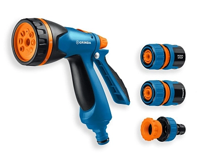 Пистолет полив B-8, коннектор 1/2,конектор 1/2 с автостоп,адаптер с внутр. рез,B-812 (429114) GRINDA