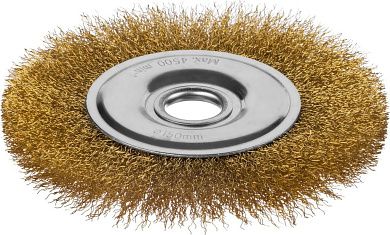 Щетка дисковая для УШМ, витая стальная латунированная проволока 0,3 мм, d=150 мм (35141-150) MIRAX