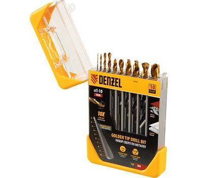 Набор сверл по металлу 1.0-10.0 мм, HSS-TIN, 10 шт. (72316) Denzel