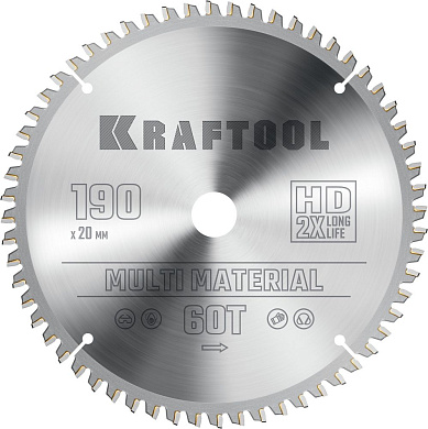 Диск пильный 190х20х60Т по алюминию "Multi Material" (36953-190-20) KRAFTOOL