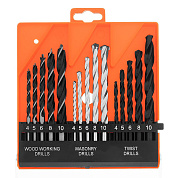 Набор сверл по бетону, металлу, дереву 4-5-6-8-10 мм, 15 шт. пласт. бокс, цил.хвост. (725085) SPARTA