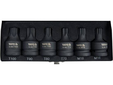 Набор головок ударн. 3/4" TORX/SPLINE M16, M18, T70, T80, T90, T100, 6пр. (YT-10653) YATO