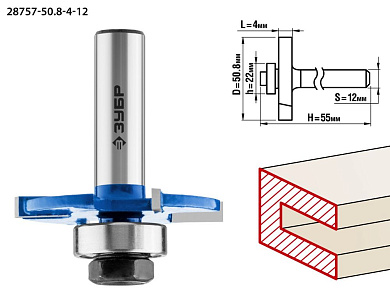 Фреза горизонтально-пазовая, D= 50,8мм, высота-4мм, хв.-12мм, d-22мм (28757-50.8-4-12) ЗУБР