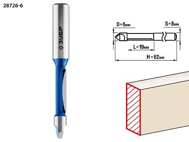 Фреза кромочная прямая со сверлом, D= 6мм, рабочая длина-19мм, хв.-8 мм (28726-6) ЗУБР