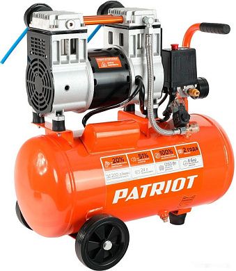 Компрессор воздушный безмасл. WO24-220 (1,25 кВт 200 л/мин 220В 8бар 2порш. 24л) PATRIOT / IMPERIAL