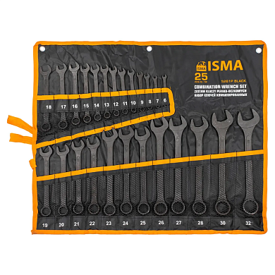 Набор ключей комбинированных 25пр. (6-28, 30, 32мм),на полотне (ISMA-5261P BLACK) ISMA