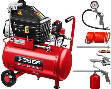 Компрессор воздушный безмасляный КП-200-24 Н6 (1500 Вт, 200 л/мин, 24 л, кор.) ЗУБР