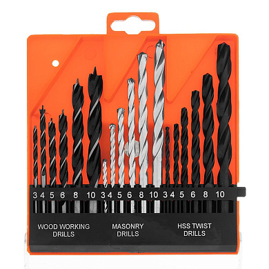 Набор сверл по бетону, металлу, дереву 3-4-5-6-8-10 мм, 18 шт.,цил.хвост.,пласт.бокс (725305) SPARTA