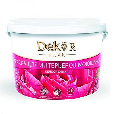 Краска ВД-АК-216 "DEKOR" для интерьеров моющаяся белоснежная 3.0 кг