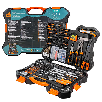 Набор инструмента 303пр. 1/4'', 1/2'' (6гр.)(4-32мм)(ISMA-53034) ISMA