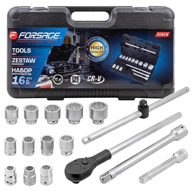 Набор головок 16пр. 3/4" (12гр.)(17, 19,21,24,27,30,32,33,36,38,41,46,50мм)(F-6161-9) Forsage