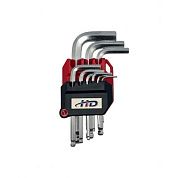 Ключи шестигранные с шариком 1,5-10мм короткие (набор 9шт.) CrV (HD-0505) H-D