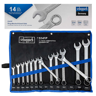 Ключи комбинированные, 14пр. (10, 12-19, 21, 24, 27, 30, 32мм) на полотне (Sch-5141P) Scheppach