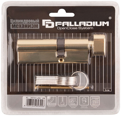 Механизм цилиндровый асимметричный, 90 мм, ключ-завертка, латунь (F_67248) PALLADIUM