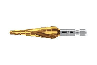 Сверло ступенчатое 4-12 мм, 9 ступеней, винтовая спираль (29658-4-12-9) URAGAN