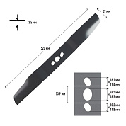 Нож для газонокосилки MBS 532 (длина/ширина 520/57мм посадка 24,5х18,5*18,2*11,8 толщ 3,5мм) PATRIOT