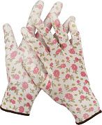 Перчатки садовые, прозрачное PU покрытие, 13 класс вязки, бело-розовые, размер S (11291-S) Grinda