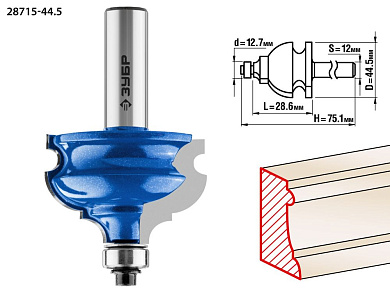 Фреза кромочная фигурная №4, D= 44,5мм, рабочая длина-28,5мм, хв.-12мм, d-12,7мм (28715-44.5) ЗУБР