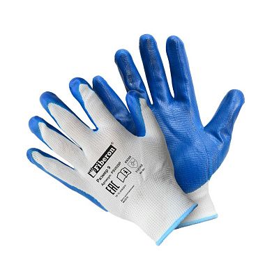 Перчатки "Антискользящие", полиэстер, нитриловое покрытие, 9(L), белый+синий, в и/у (21801) Fiberon