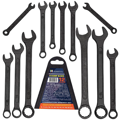 Ключи комбинированные, 12пр. (6-14, 17, 19, 22мм) (Sigmatool-5123MP BLACK) SIGMATOOL