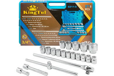 Набор инструментов 21пр. 3/4" (6гр.)(19-50мм) в пласт.кей(KT-6211-5) KINGTUL