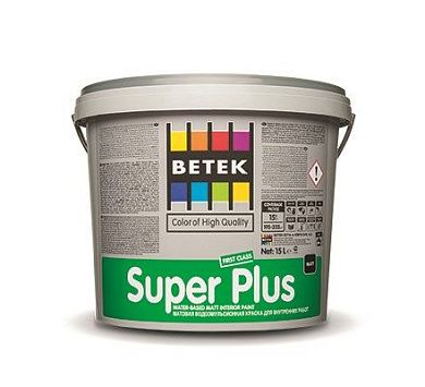Краска для внутренних работ (матовая) BETEK SUPER PLUS 15.0 л