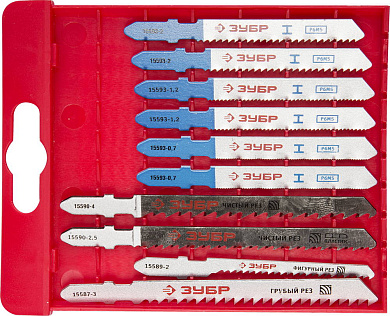 Набор "ЭКСПЕРТ" Полотна для эл/лобзика, по дер. и мет., T-хвост., пласт.бокс, 10шт (15586-H10) ЗУБР