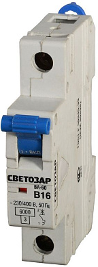 Выключатель автоматический 1-полюсный, 20 A, "B", откл. сп. 6 кА, 230/400В (SV-49051-20-B) СВЕТОЗАР