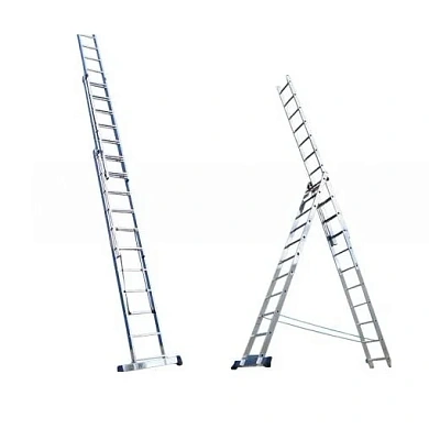 Лестница алюм. трехсекционная с рем. безопасности H3 (14 ступ. 394/954см 20,3кг) АЛЮМЕТ