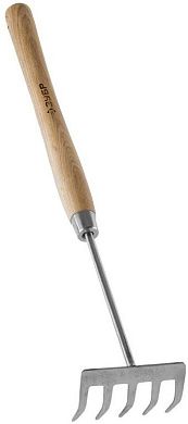 Грабельки "ЭКСПЕРТ" из нержавеющей стали, деревянная ручка из ясеня, 5 прямых зубцов, 88x65x480мм (4-39473) ЗУБР