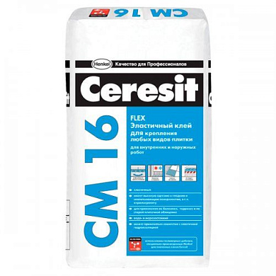 Клей для плитки CM 16 CERESIT (нар./внутр.; для деформир.осн.), 25 кг