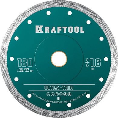 Круг алмазный сплошной 180х1.6х10х22.23 мм Керамика "ULTRA-THIN" (36685-180) KRAFTOOL