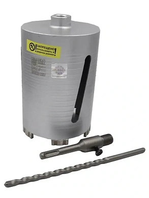 Коронка алмазная сегментная (подрозетник) 112мм, 150мм, SDS-plus/М16 (сух. св.)(HD311) HILBERG LASER