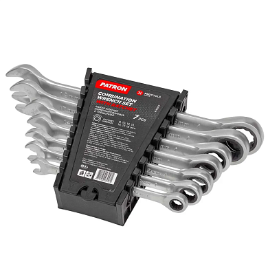 Набор ключей комбинированных трещоточных 7пр (8,10,12,13,14,17,19мм)(P-51072) PATRON