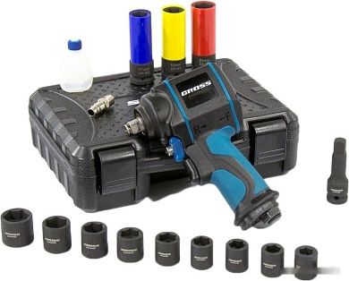 Гайковерт ударный пневм. G985K2, 1/2", 610Нм 9000 об/мин, с набором 17 предметов Gross