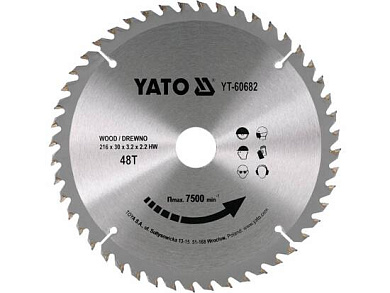 Диск пильный 216х30х48T по дереву (YT-60682) YATO
