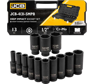 Набор головок ударн. глубоких 1/2" 10-32 мм 6 гр.,13 пр. (JCB-4131-5MPB) JCB