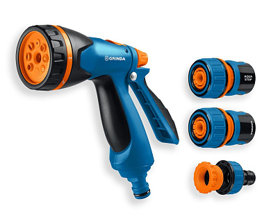 Пистолет полив B-8, коннектор 3/4,конектор 3/4 с автостоп, адаптер с внутр.рез,B-834 (429113) GRINDA