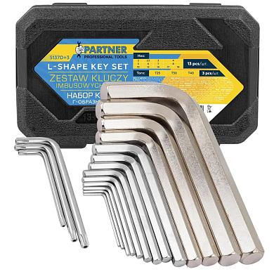 Набор ключей шестигранных, 13+3пр. (2-19мм + T25, T30, T40) (PA-5137D+3) Partner