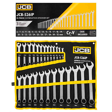 Набор ключей комбинированных 25пр. (6-28, 30, 32мм),на полотне (JCB-5261P) JCB