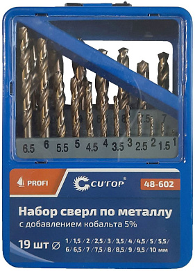 Набор сверл по металлу 1.0-10.0 мм, HSS-Co, 19шт. (48-602) CUTOP