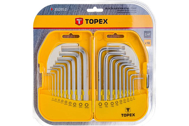 Набор ключей шестигранных 1.5-10мм и TORX T10-T50, 18пр., Cr-V (35D952) TOPEX