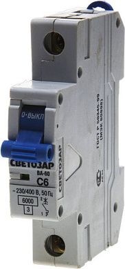 Выключатель автоматический 1-полюсный, 6 A, "C", откл. сп. 6 кА, 230/400В (SV-49061-06-C) СВЕТОЗАР