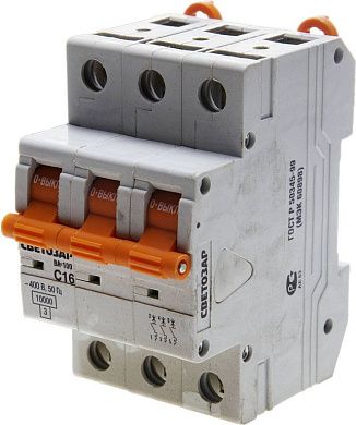 Выключатель автоматический 3-полюсный, 16 A, "C", откл. сп. 10 кА, 400 В (SV-49073-16-C) СВЕТОЗАР