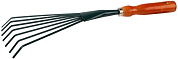 Грабельки веерные с плоскими зубцами, из углеродистой стали с деревянной ручкой, 390 мм (8-421253_z01) GRINDA