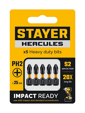 Бита торсионные HERCULES, PH2, 25мм, 5 шт (26231-2-25-5) STAYER