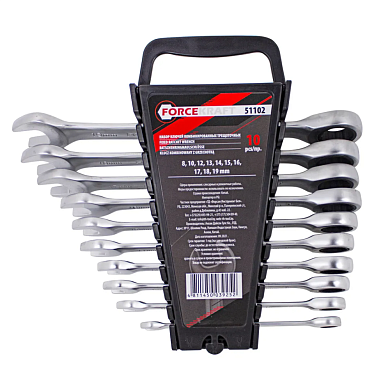 Набор ключей комбинированных трещоточных 10пр. (8,10,12-19мм)(FK-51102) FORCEKRAFT