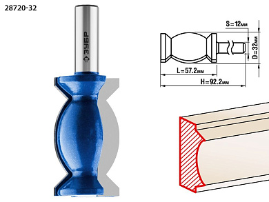 Фреза кромочная фигурная №9, D= 32мм, рабочая длина-57,2мм, хв.-12 мм (28720-32) ЗУБР