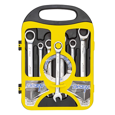 Набор ключей комбинированных трещоточных 7пр.(8,10,12,13,14,17,19мм)(DSD1507) DISEN